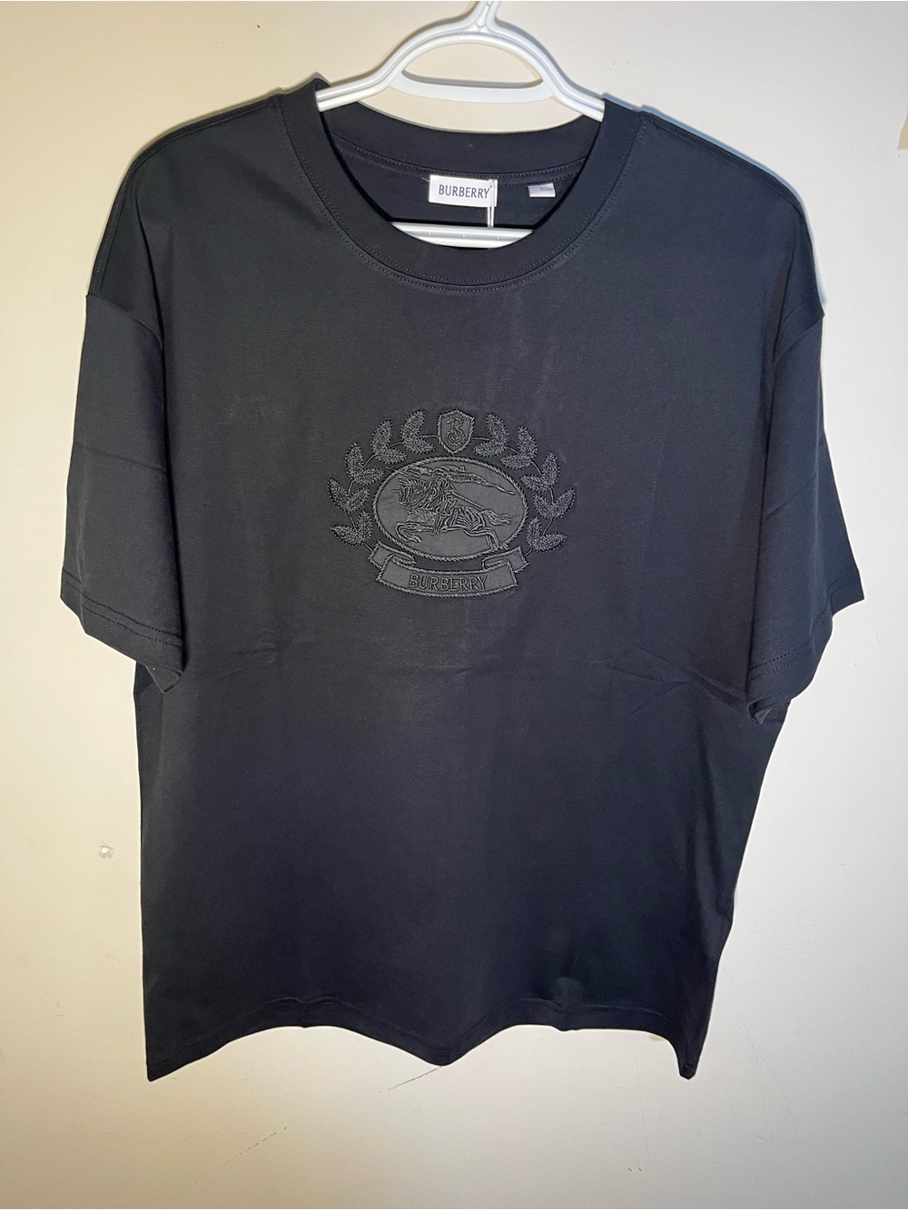 Burberry Black Short-Sleeve Crewneck T-Shirt with Tonal Crest